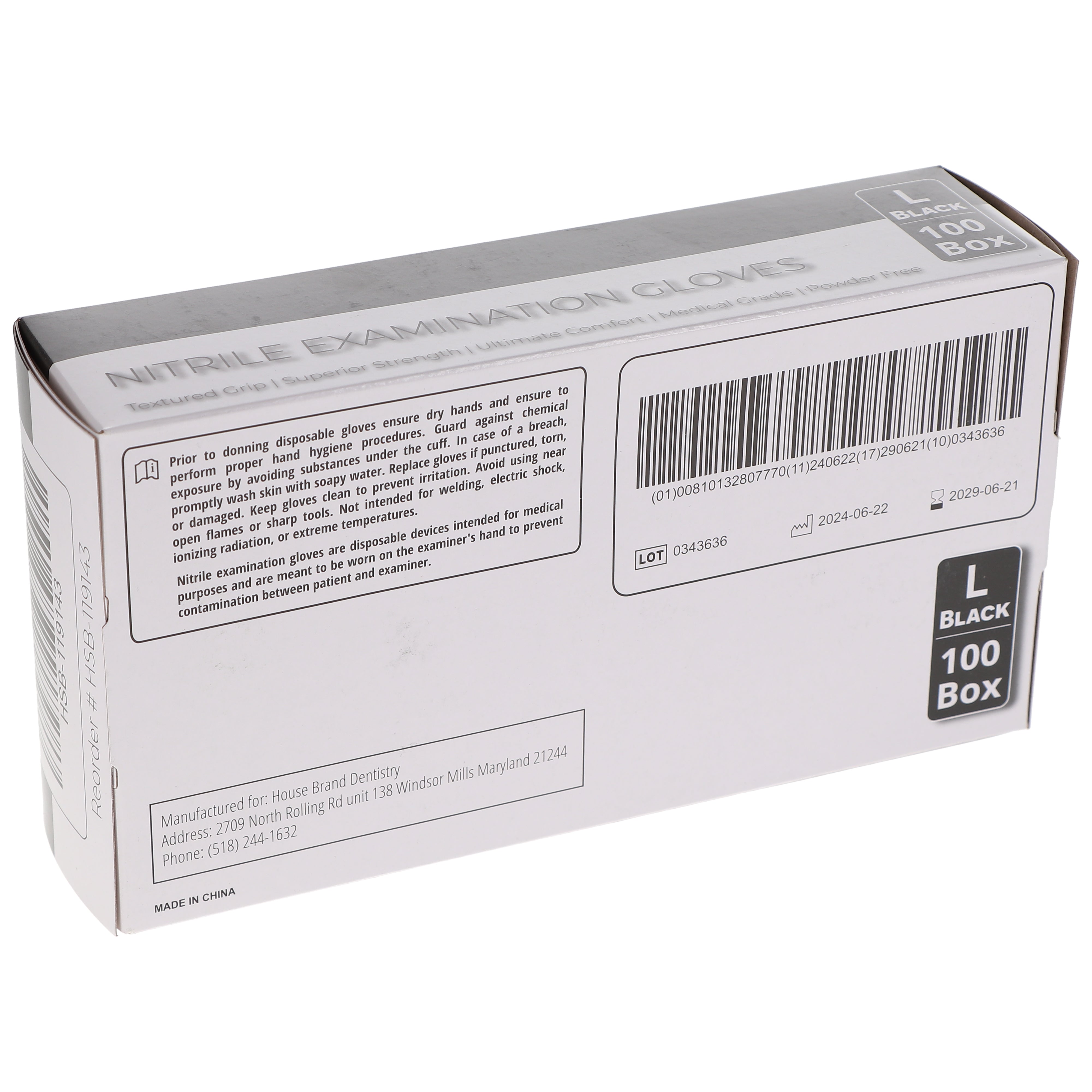 House Brand Dentistry 119143 HSB Nitrile Exam Gloves Large Black 100/Bx House Brand Dentistry 119143 HSB Nitrile Exam Gloves Large Black 100/Bx